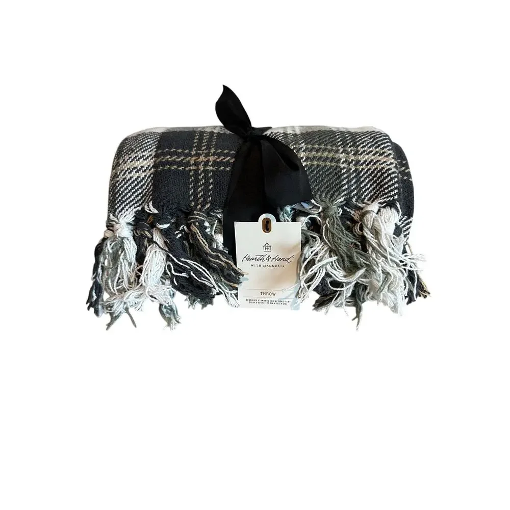 Hearth & Hand Magnolia Cotton Plaid Throw Blanket NEW 50 x 60 inches